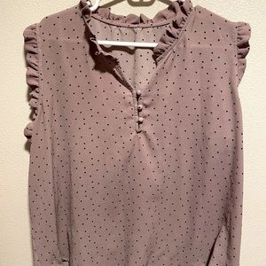 Sleeveless polka dot blouse, dusty purple, size L (Loft dupe)